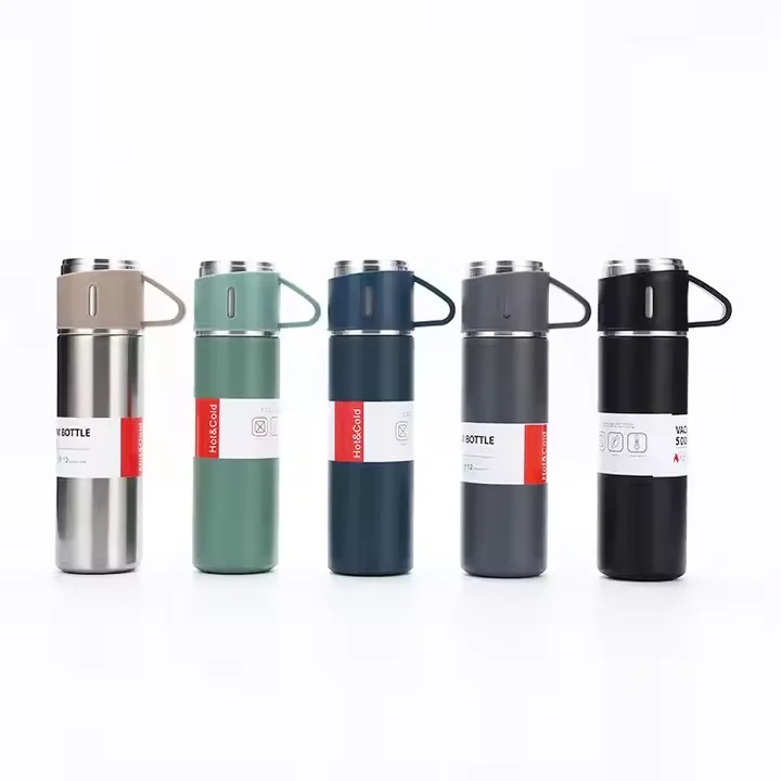Double Layer Vacuum Flask/Bottle with 2 Extra Cups - 500ml
