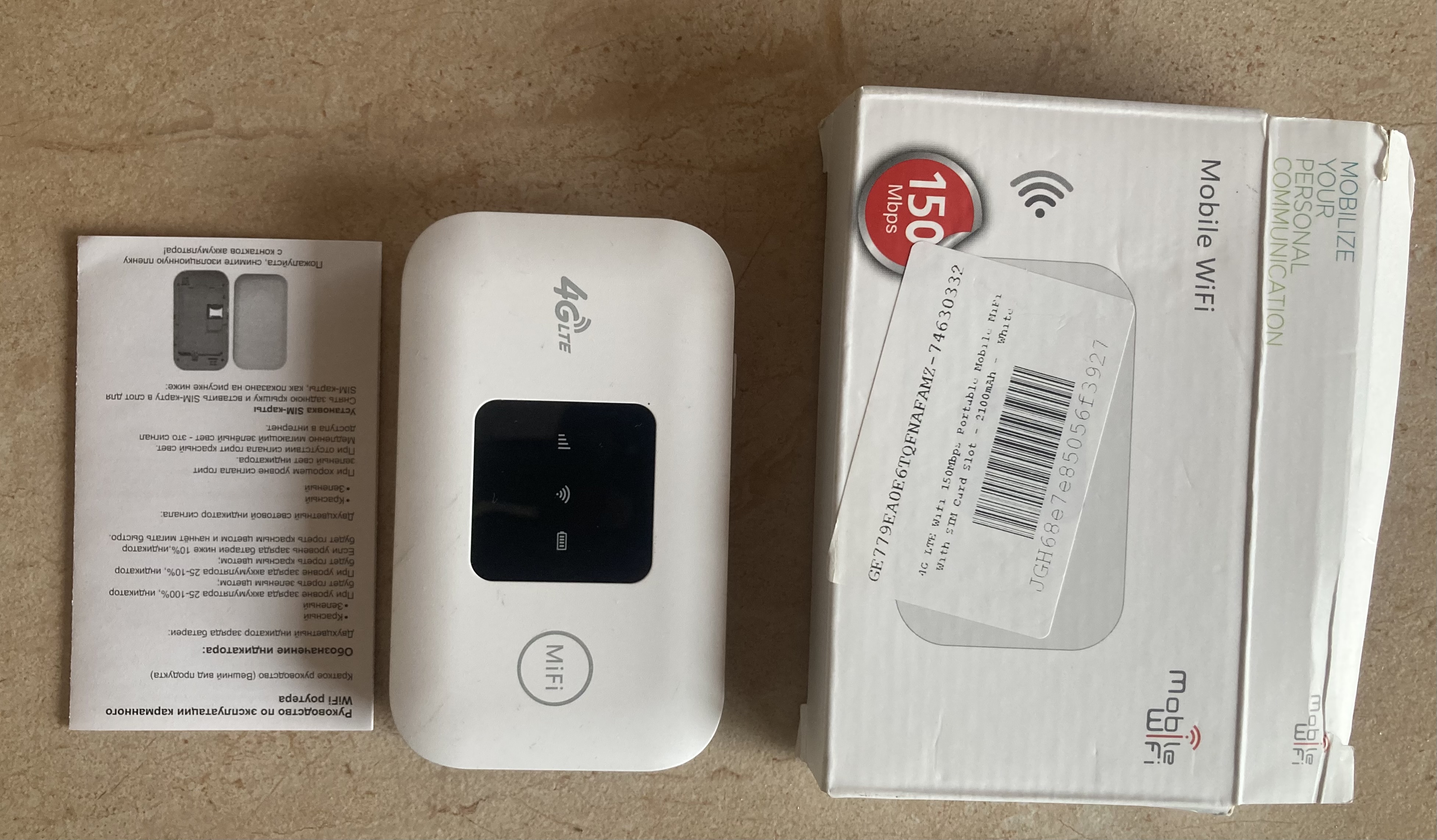4G LTE 150 Mbps Portable MiFi Router – with SIM Card Slot & 2100 mAh Battery