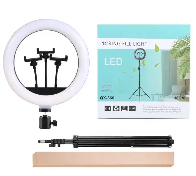 14 Inch Adjustable Color Temperature LED Ring Light Kit with Three Camera Positions